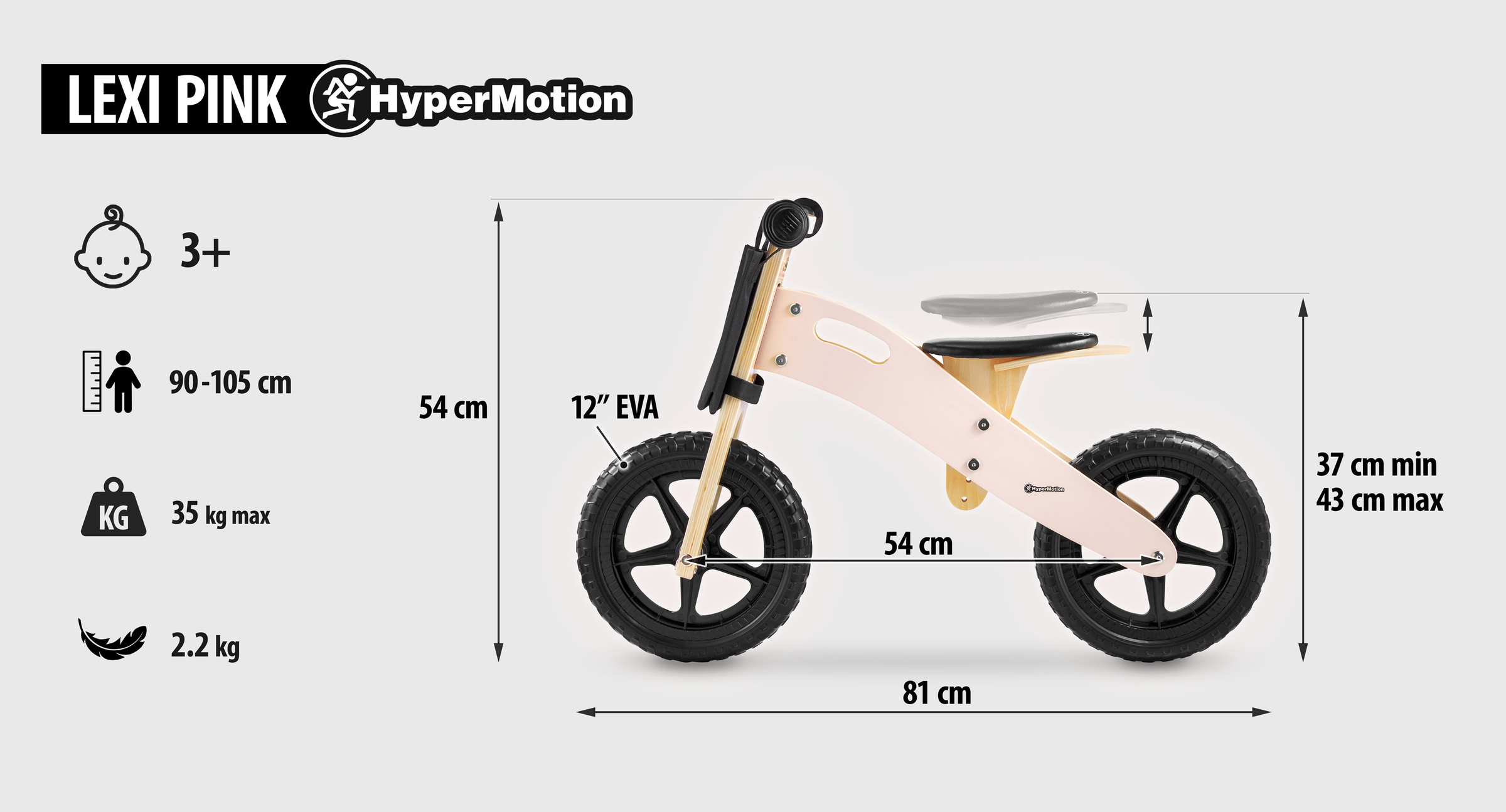 Lagani balans bicikl za djecu 2+ HyperMotion LEXI