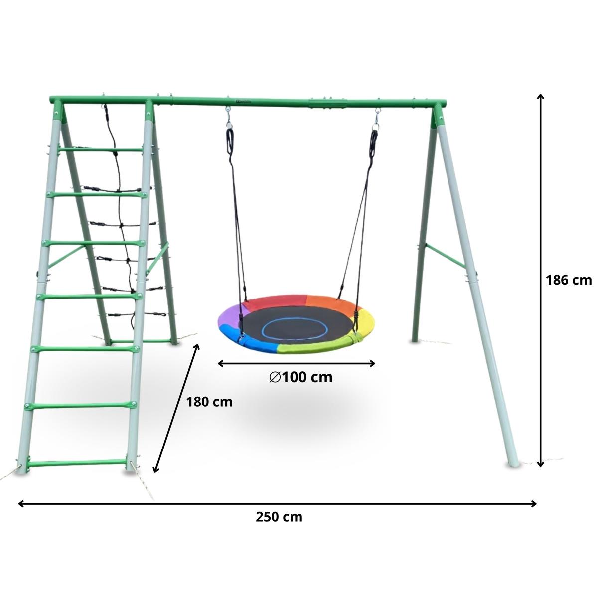 XL vrtno igralište za djecu s ljuljačkom gnijezdo roda, ljestvama i mrežom za penjanje