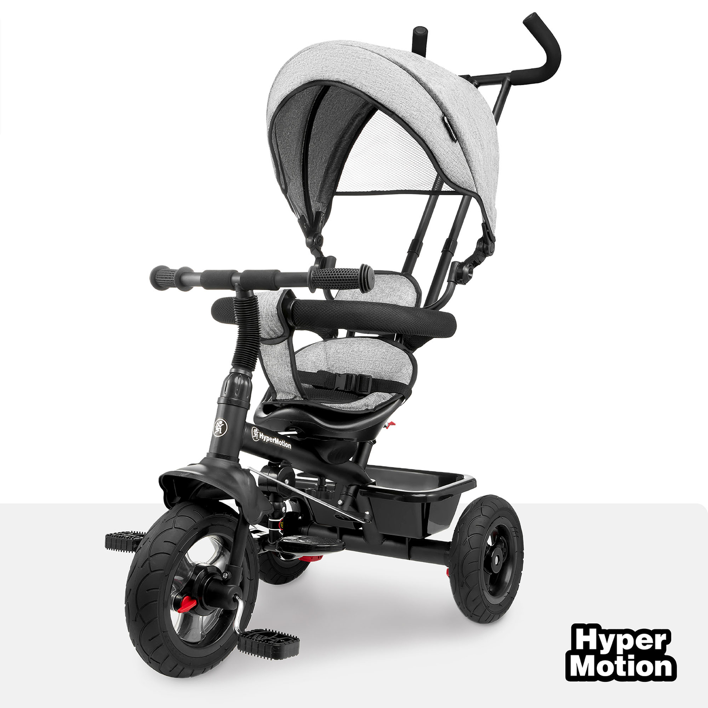 Tricikl za djecu 1-4 godine - TOBI FREY - siva boja - okretna - kotači na napuhavanje + guralica