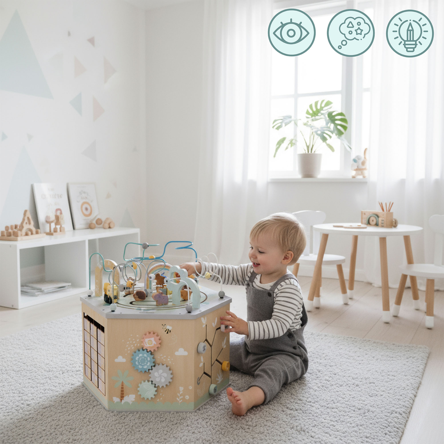 Velika drvena edukativna kocka - Montessori igračka s magnetskim vlakom i motornim petljama