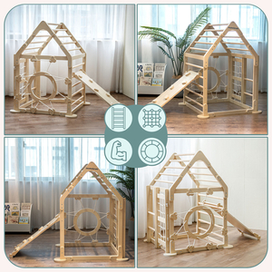 Drveno unutarnje igralište za djecu - kućica s ljestvama i toboganom
