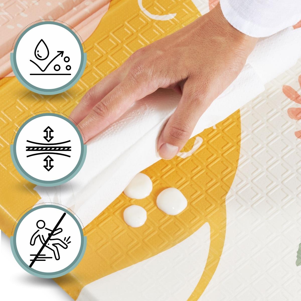 Dvostrana sklopiva pjenasta prostirka 180 x 120 x 1 cm - egzotični slonovi/jednobojna siva