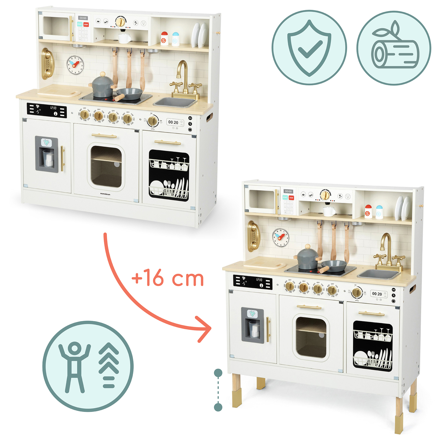 Interaktivna XXL drvena kuhinja s dodacima i LED rasvjetom - dvoetažna
