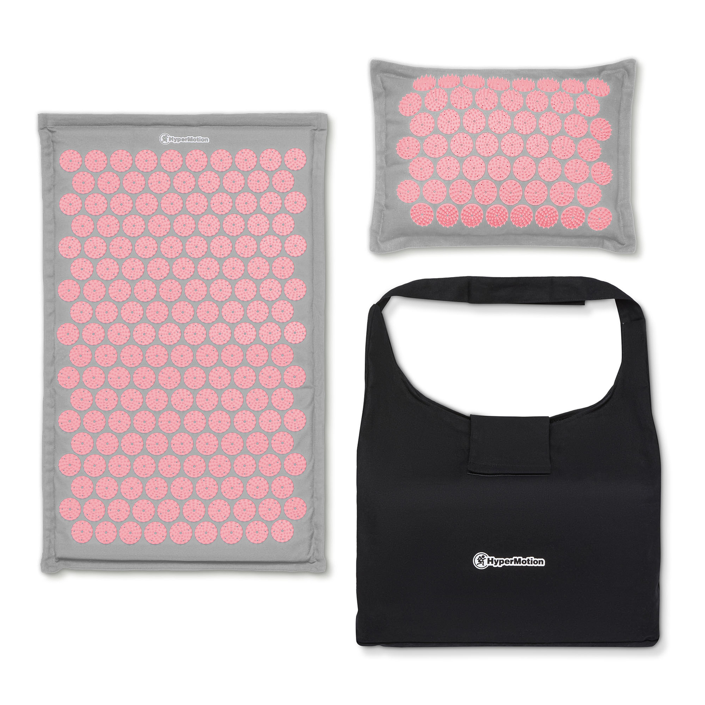 EKO lanena prostirka za akupresuru s kokosovim vlaknima i jastukom od heljde – 68 cm HyperMotion siva i ružičasta