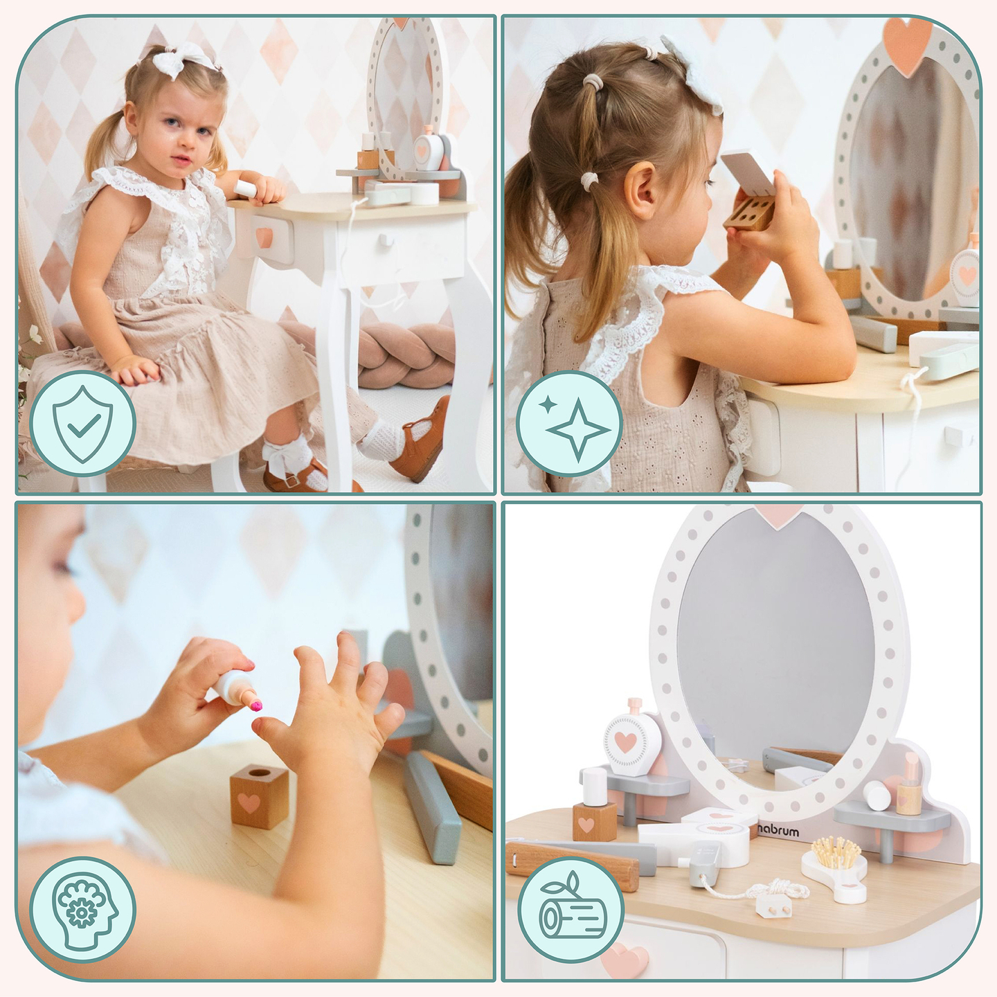 Drveni toaletni stol sa stolicom i dodacima