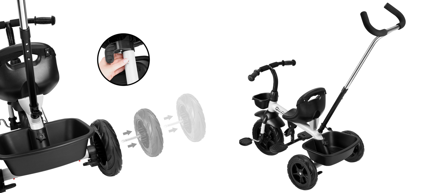 HyperMotion TOBI VECTOR tricikl - trajno napumpani kotači + potiskivač. Boja: svijetlo siva.