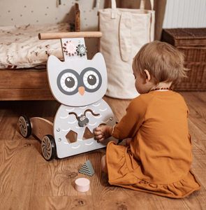 Drvena, multifunkcionalna hodalica - guralica - kolica s kockama - Sova