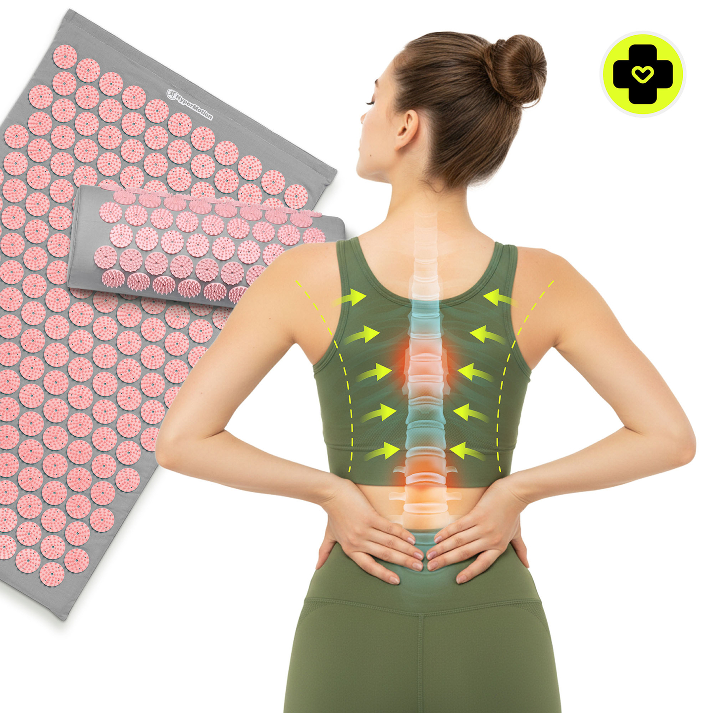 Prostirka za akupresuru s jastukom i navlakom - 72 cm HyperMotion siva i roza