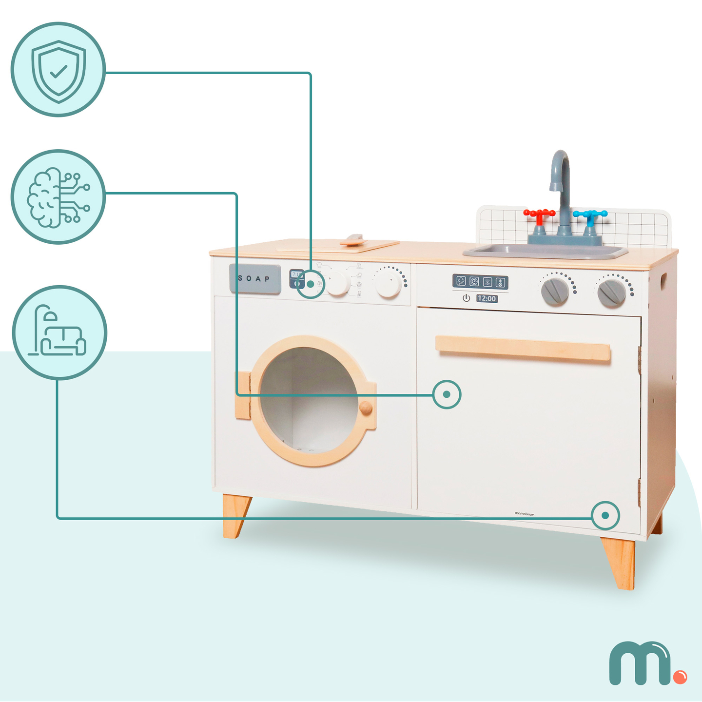 Drvena praonica i kuhinja - 2-u-1 kućni set za djecu