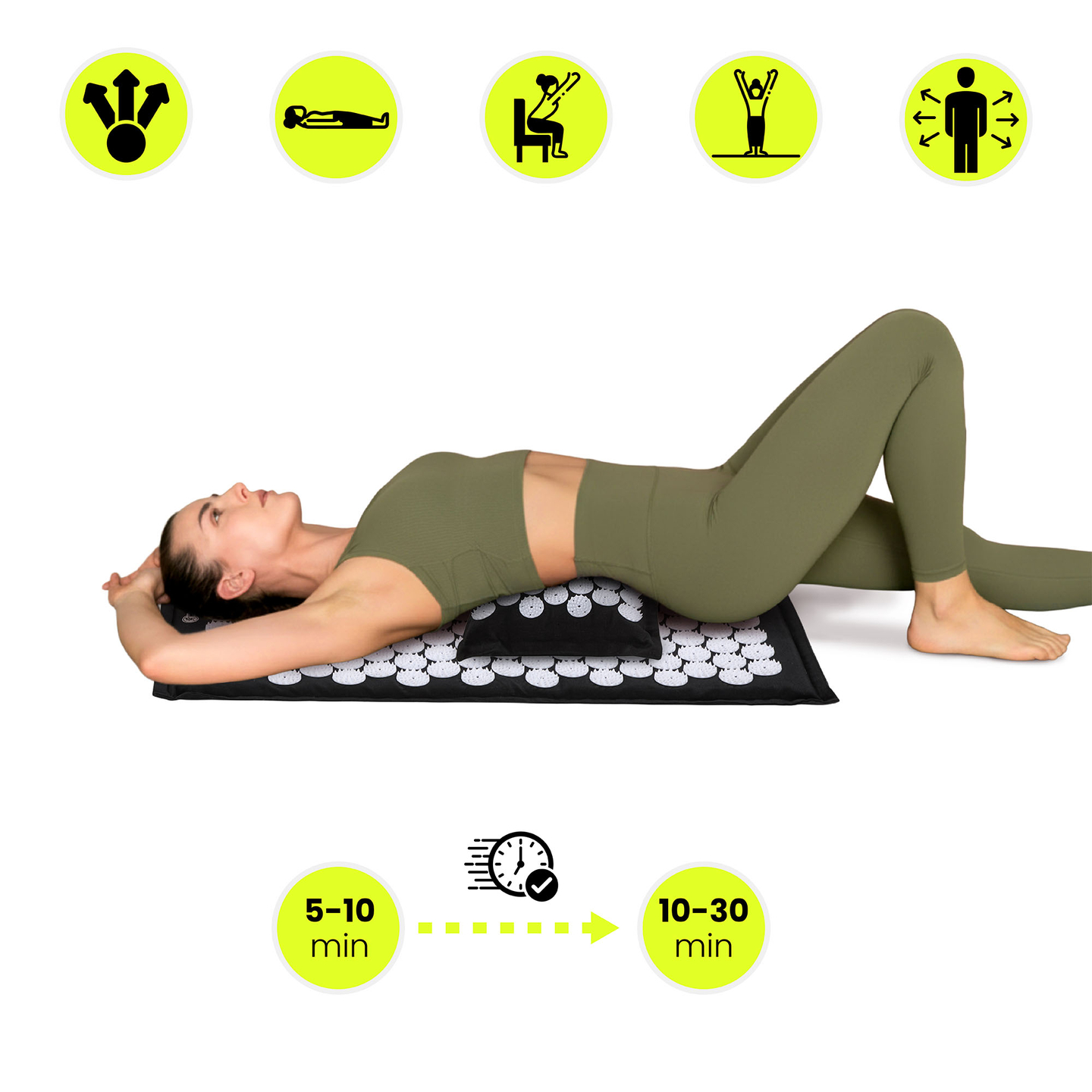 EKO lanena prostirka za akupresuru s kokosovim vlaknima i jastukom od heljde – 68 cm HyperMotion crno-bijela