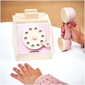 Drveni retro telefon - pastelno roza