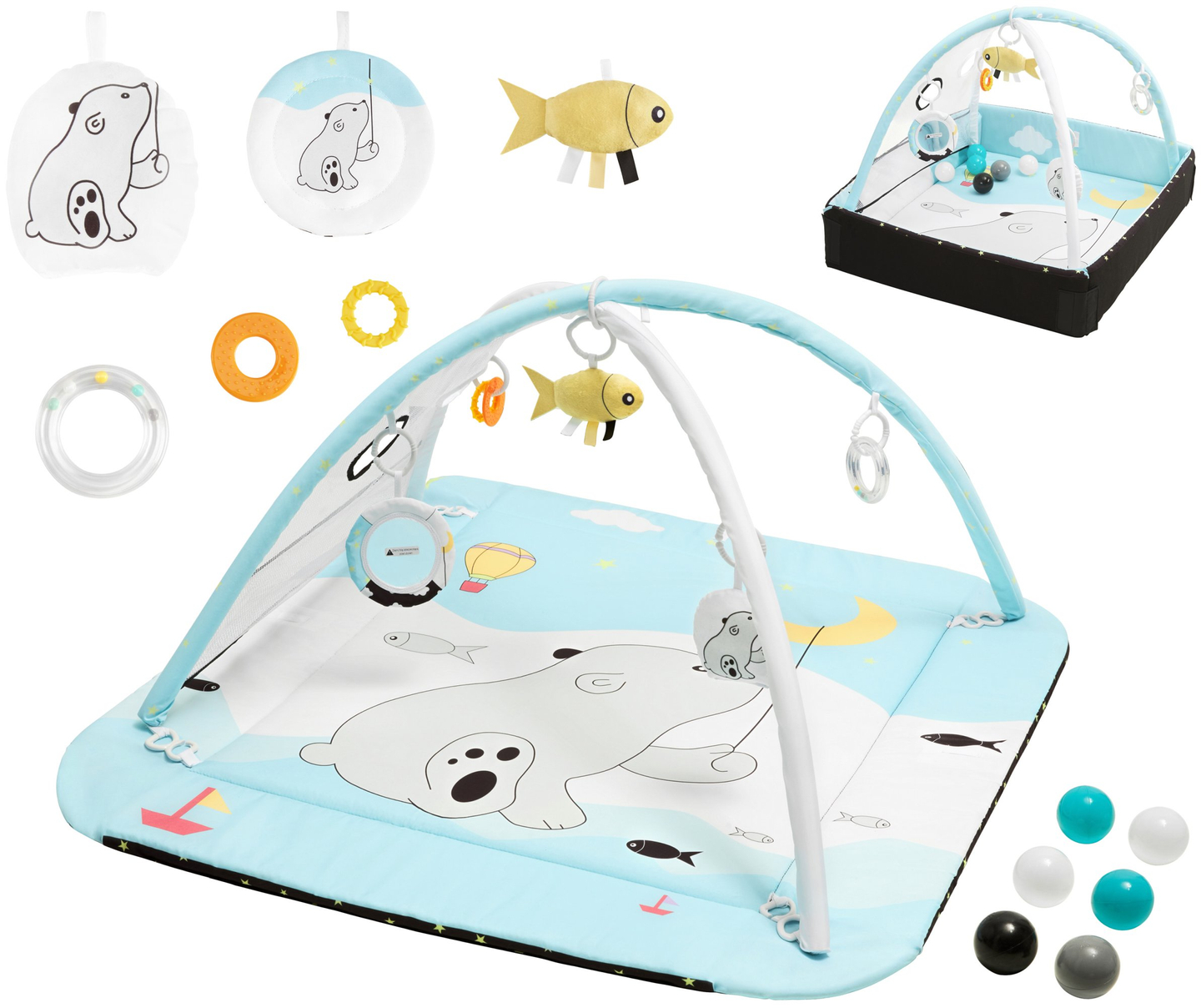 Ogradica + 5-u-1 interaktivna podloga za igru ​​s lopticama - Moby-System BABY MAT ACTIVE GYM 0+