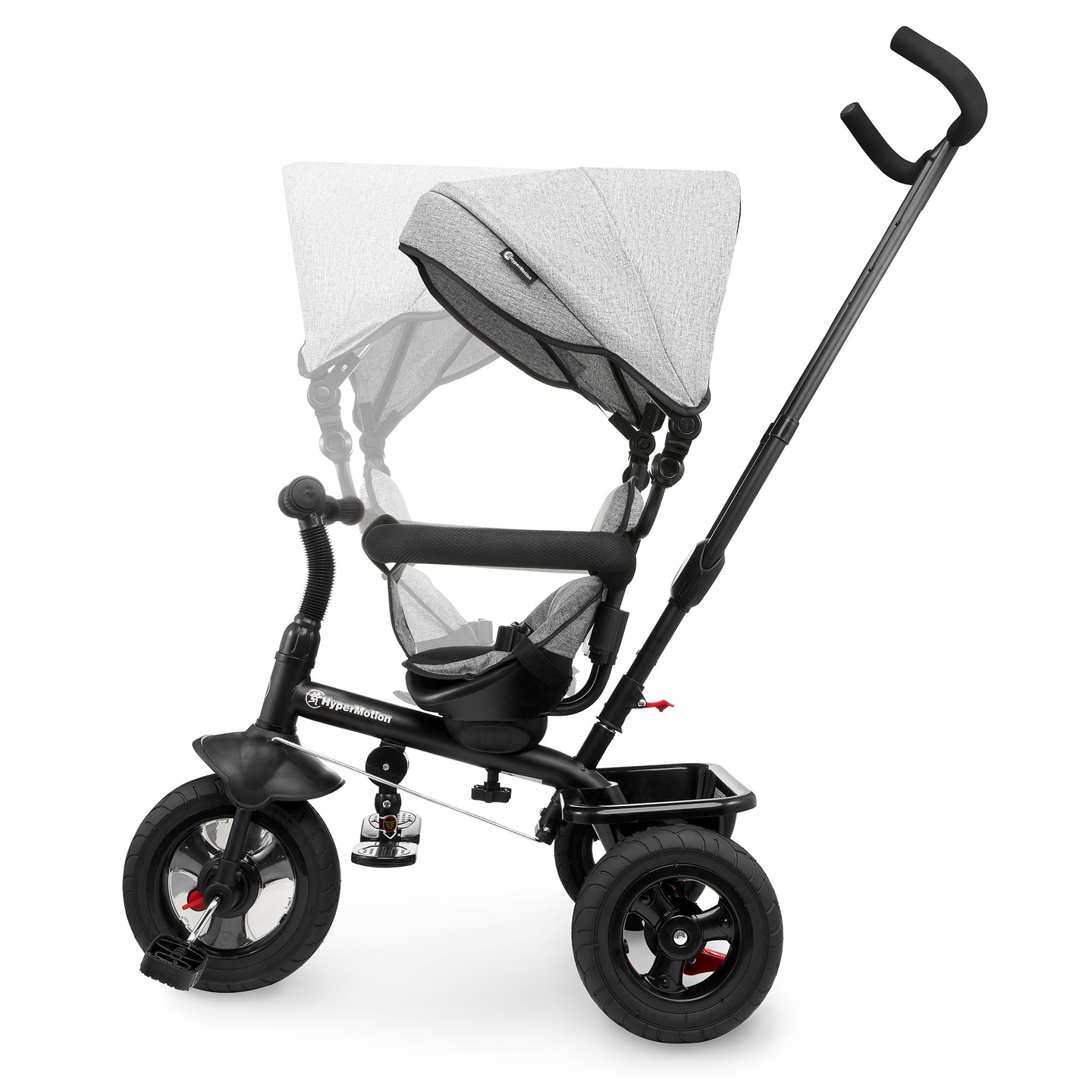 Tricikl za djecu 1-4 godine - TOBI FREY - siva boja - okretna - kotači na napuhavanje + guralica