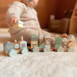 Drveni vlak s kockama za dječaka - Farma