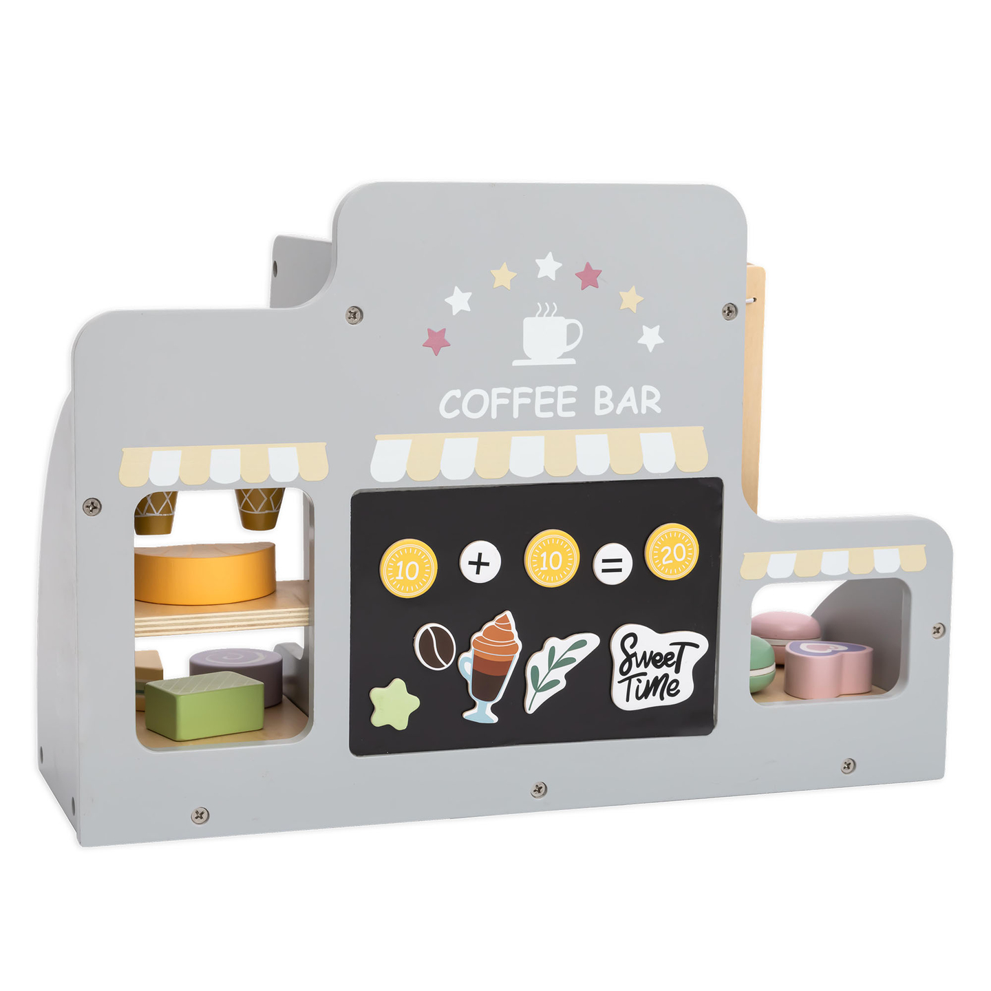 Veliki, drveni kafić i slastičarnica s magnetskom pločom, aparatom za kavu i setom sladoleda i deserta - preko 70 komada!
