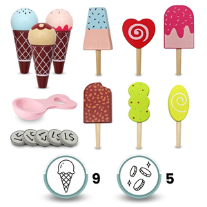 Drvena sladoledarnica za djecu - kolica na kotačićima s dodacima