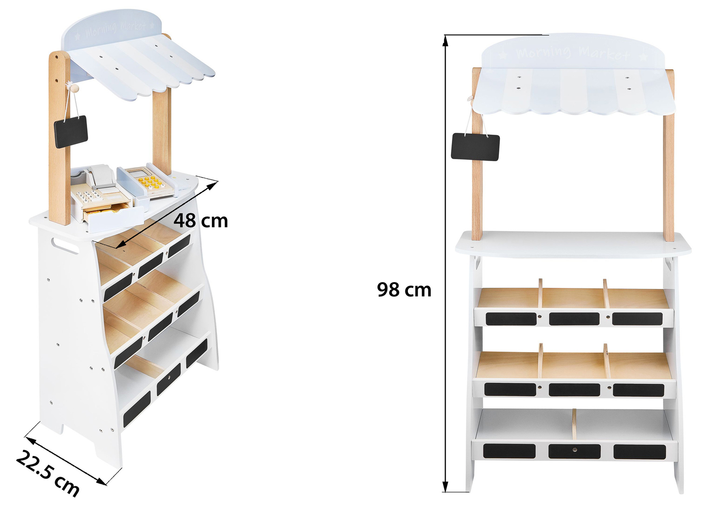 Trgovina mješovitom robom - drveni štand sa kutijama, blagajnom i terminalom