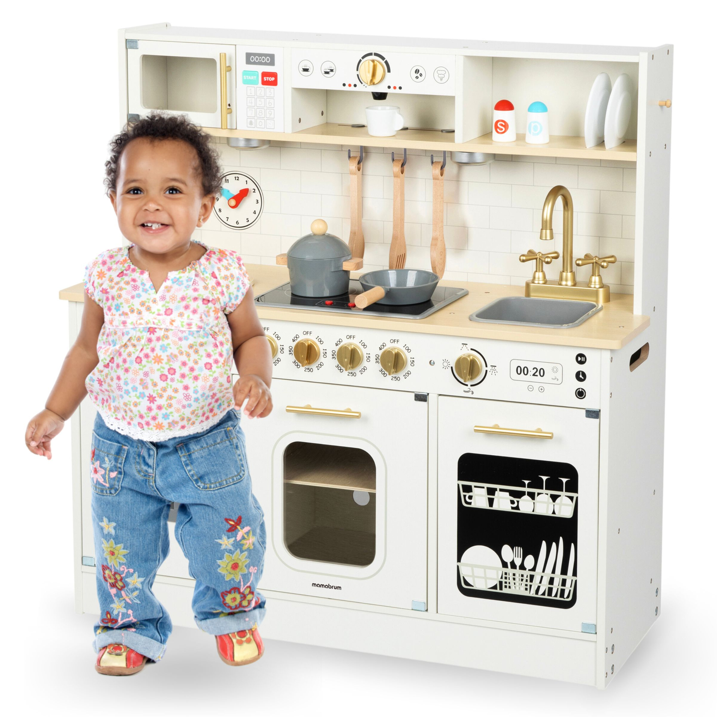 Interaktivna XXL drvena kuhinja s dodacima i LED rasvjetom - dvoetažna