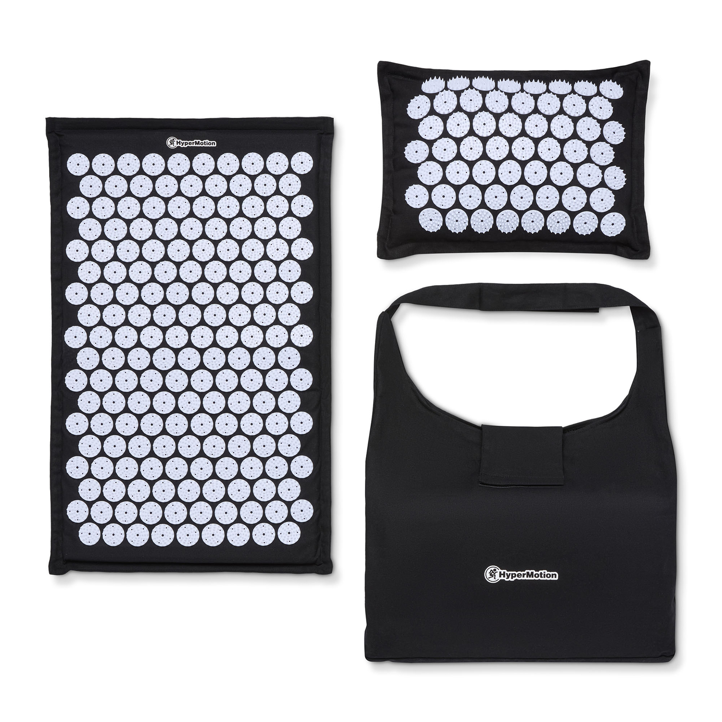 EKO lanena prostirka za akupresuru s kokosovim vlaknima i jastukom od heljde – 68 cm HyperMotion crno-bijela