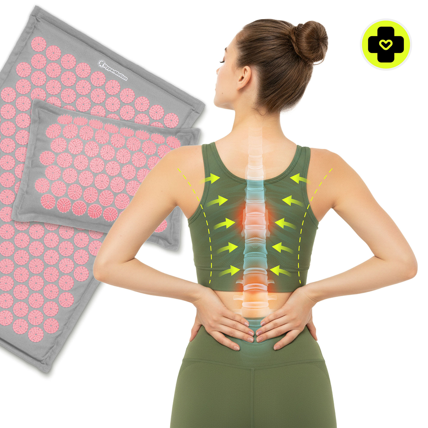 EKO lanena prostirka za akupresuru s kokosovim vlaknima i jastukom od heljde – 68 cm HyperMotion siva i ružičasta