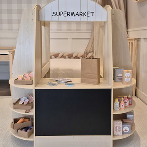 Velika drvena dječja trgovina s pločom - 91 dio za zabavnu kupovinu!