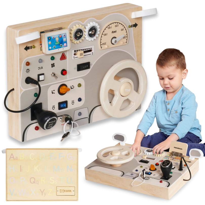 Drvena Montessori ploča za igru ​​za malu djecu - Automobilska nadzorna ploča