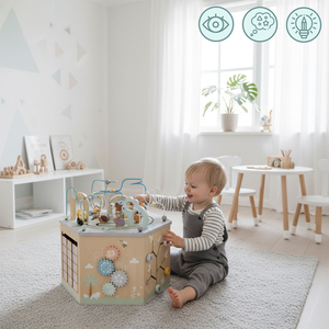 Velika drvena edukativna kocka - Montessori igračka s magnetskim vlakom i motornim petljama