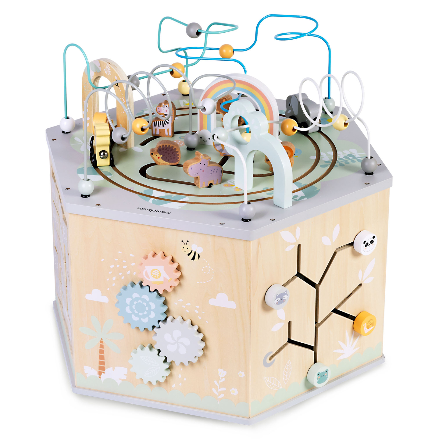 Velika drvena edukativna kocka - Montessori igračka s magnetskim vlakom i motornim petljama