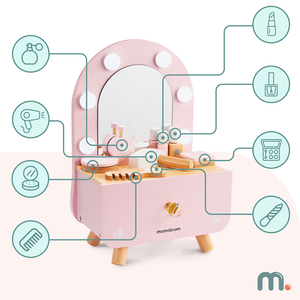 Drveni mini toaletni stolić za djecu s priborom i LED rasvjetom s glatkim podešavanjem svjetline