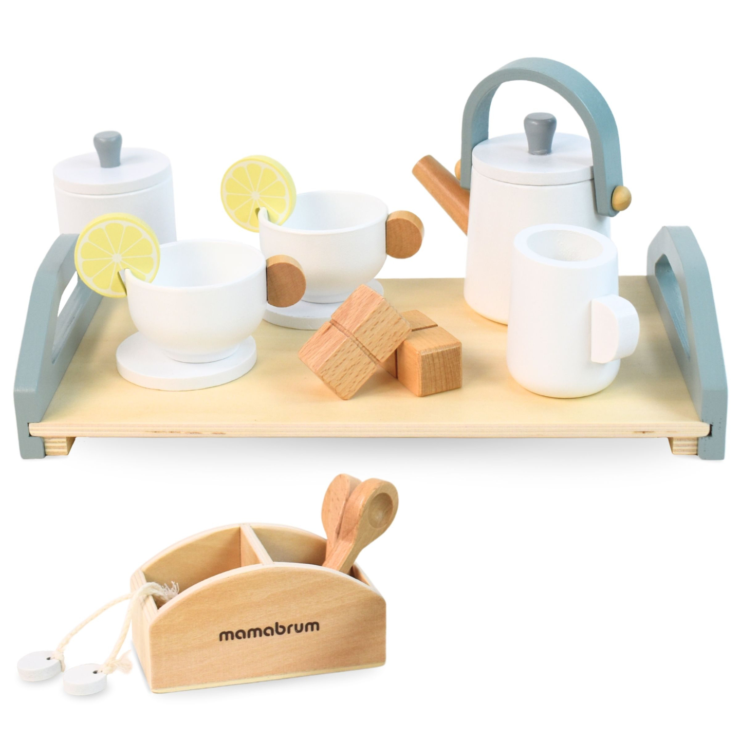 Veliki drveni set za čaj s poslužavnikom - 17 elemenata