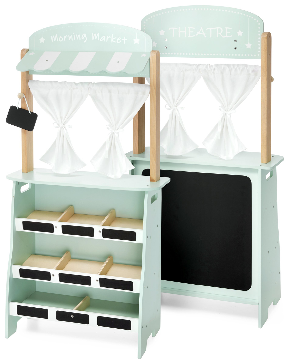 Velika drvena trgovina - štand i kazalište 2u1 s vagom, naplatnim terminalom, povrćem i voćem