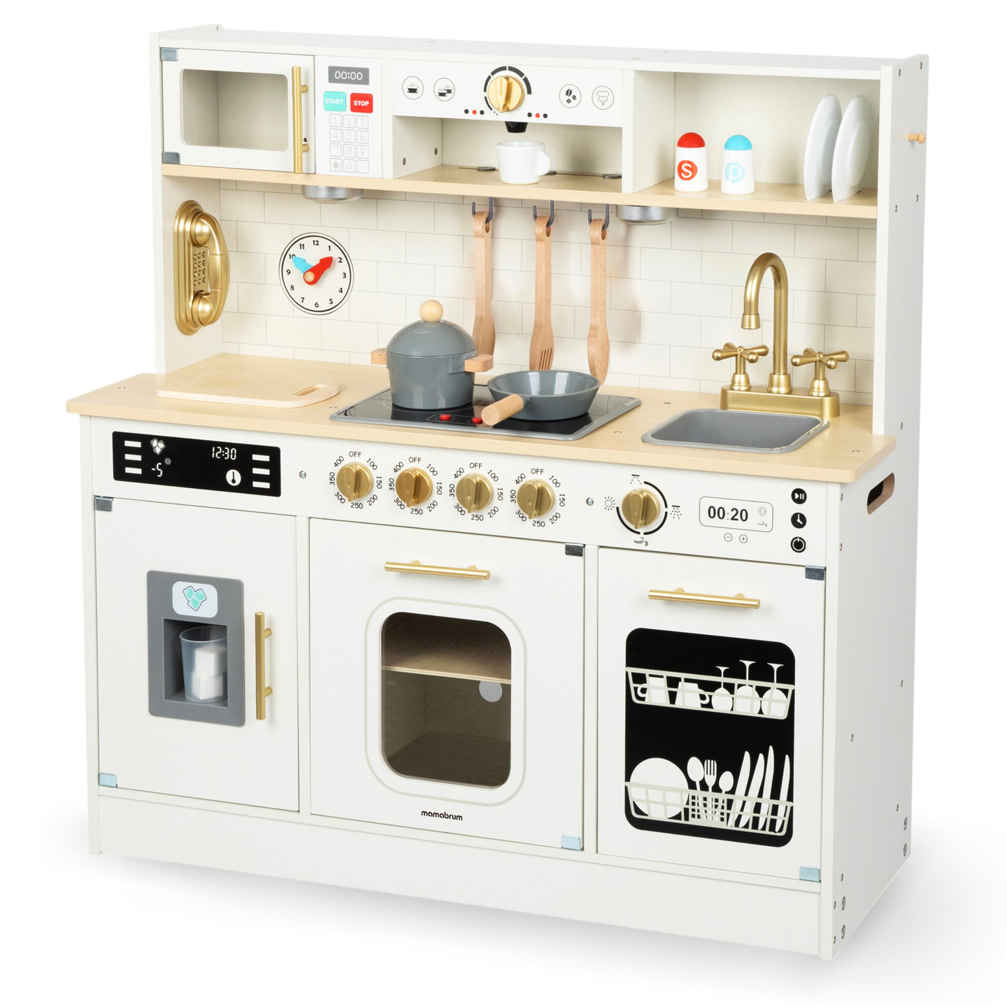 Interaktivna XXL drvena kuhinja s dodacima i LED rasvjetom - dvoetažna