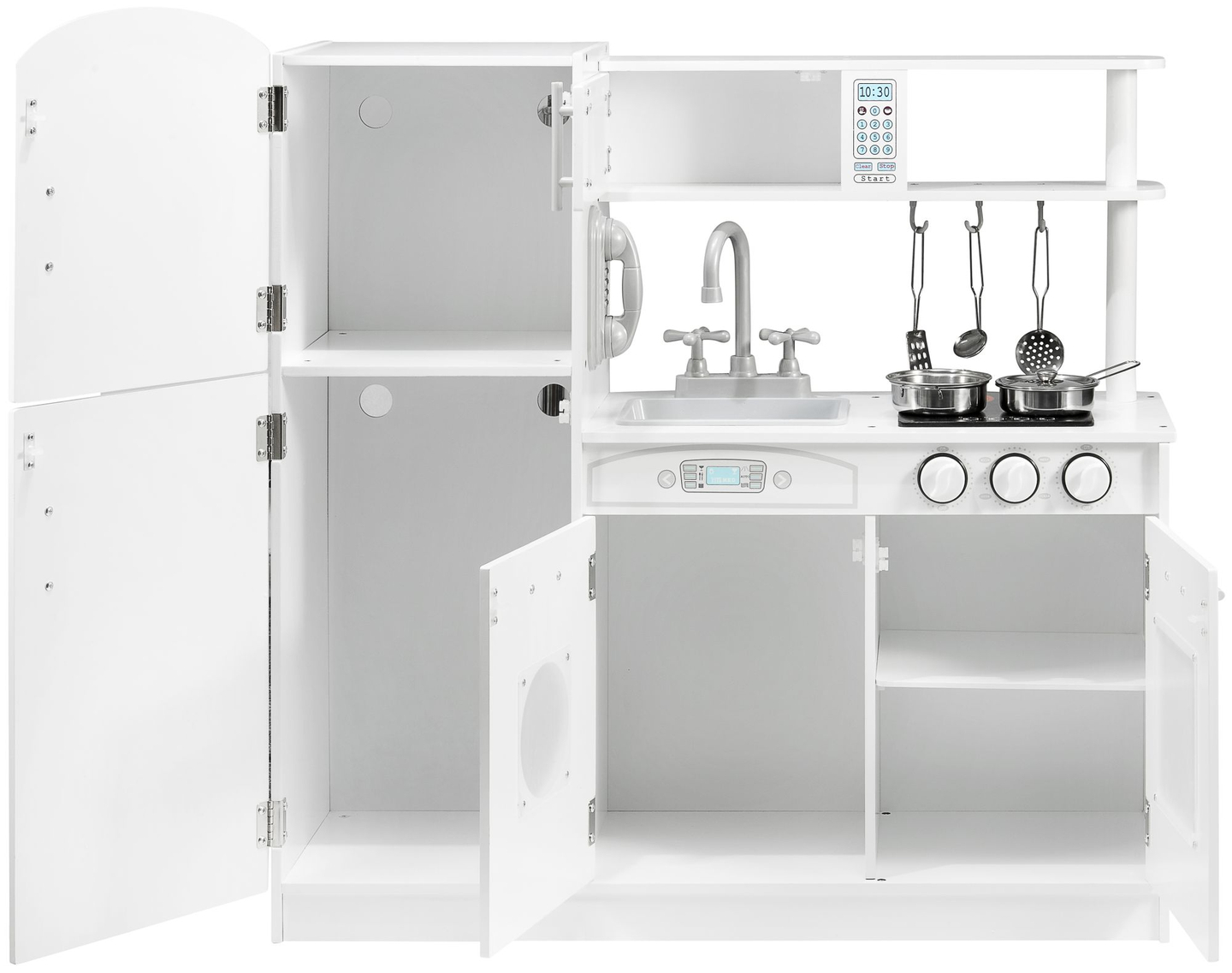 Veliki drveni bijeli kuhinjski dodaci i pregača