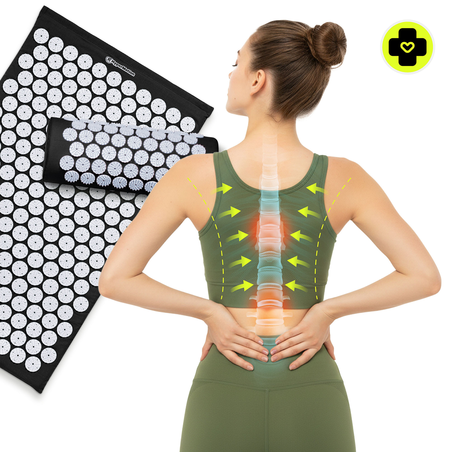 Prostirka za akupresuru s jastukom i navlakom - 72 cm HyperMotion crno-bijela