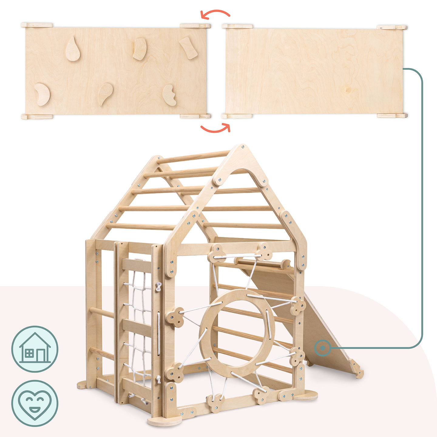 Drveno unutarnje igralište za djecu - kućica s ljestvama i toboganom
