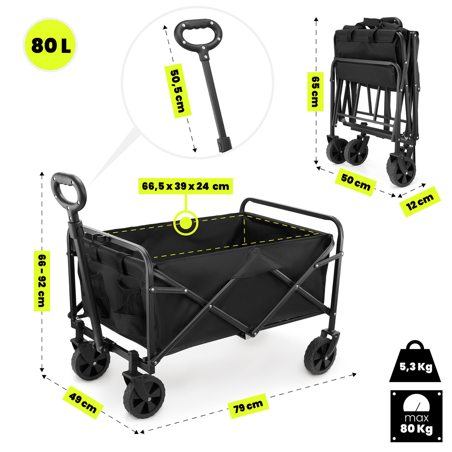 HyperMotion sklopiva kolica za plažu - crna, 80 kg