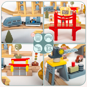 Drvena gradska željeznica s električnim vlakom - pokretna dizalica, brod, mostovi