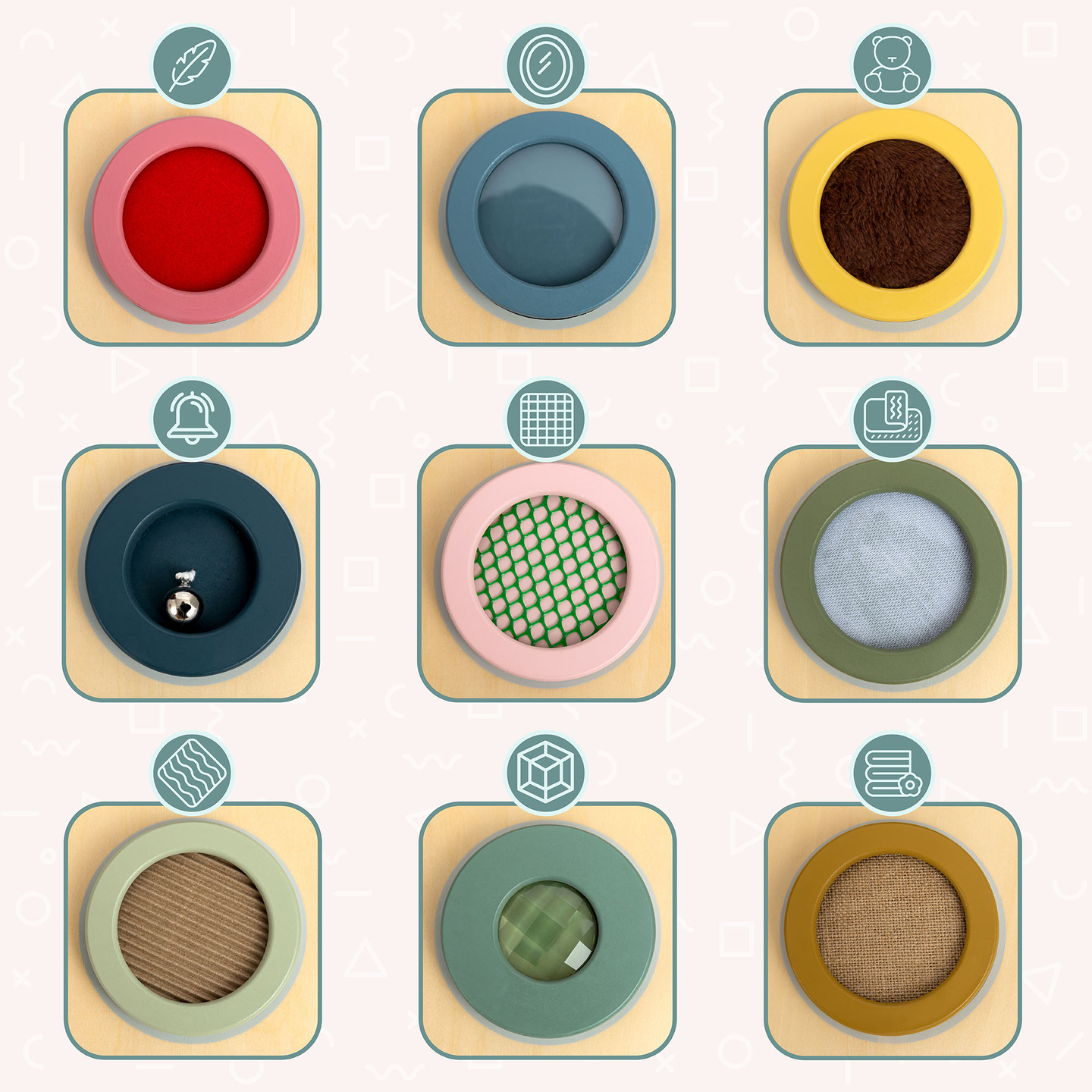 Drvena Montessori senzorna ploča – 9 tekstura za otkrivanje i razvoj osjeta dodira