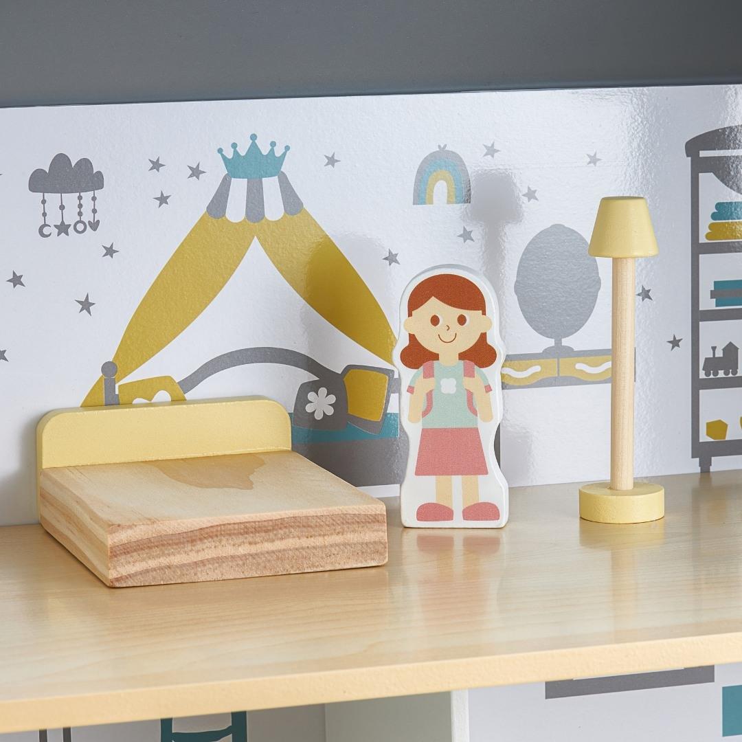 Bijela drvena kućica za lutke s terasom i dodacima