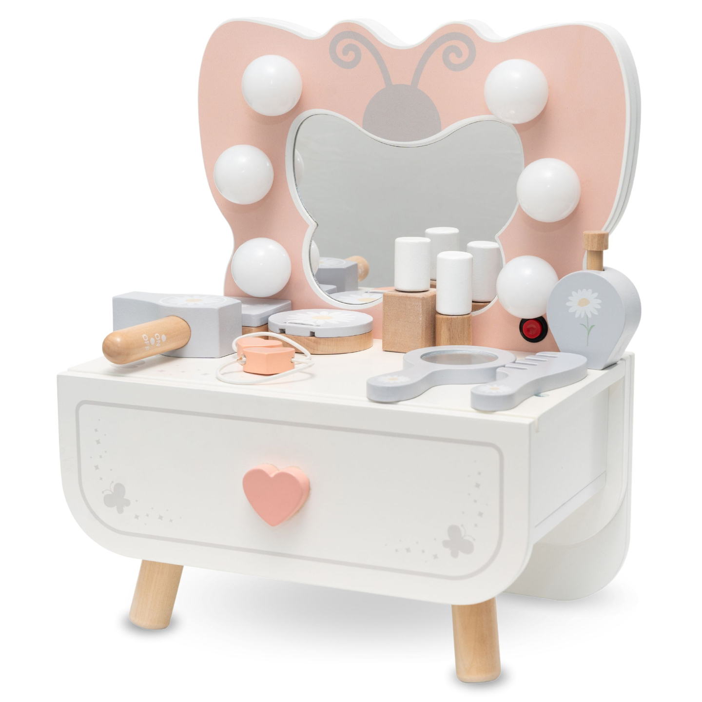 Drveni mini toaletni stolić s LED rasvjetom - Leptir