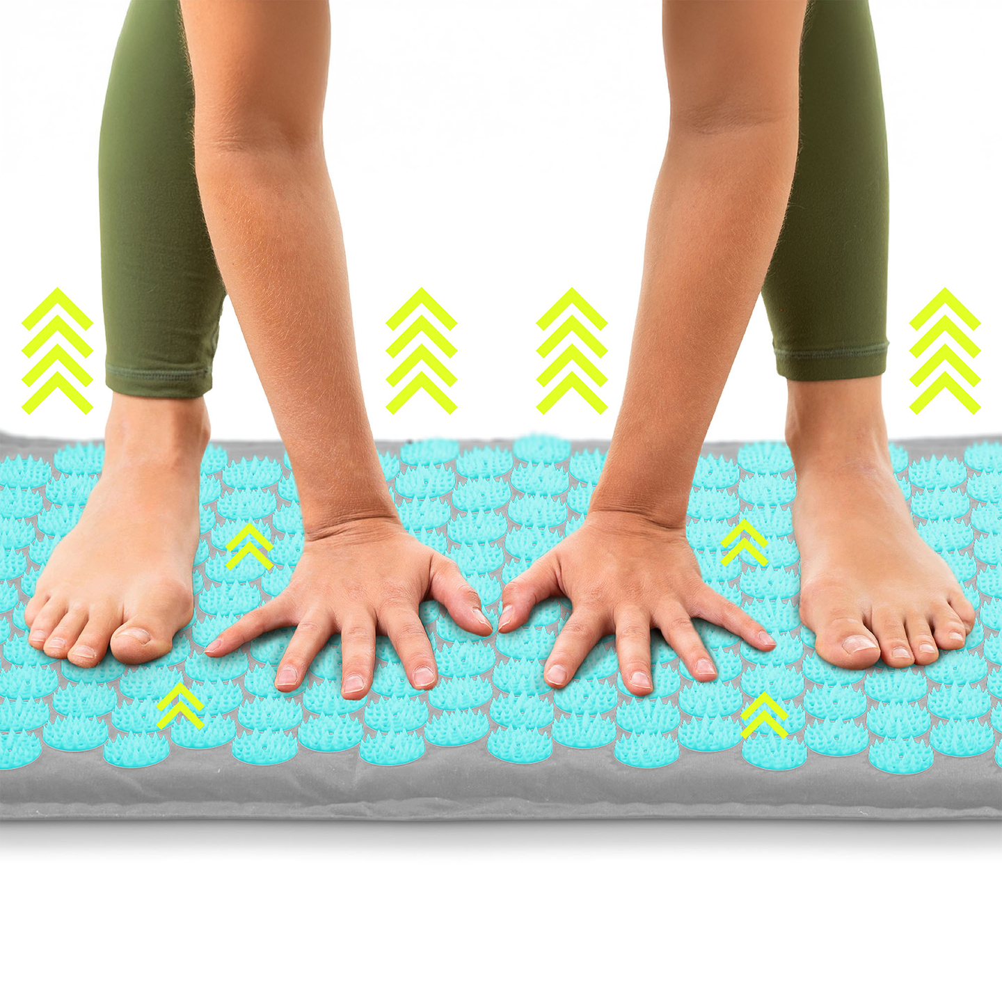 EKO lanena prostirka za akupresuru s kokosovim vlaknima i jastukom od heljde – 68 cm HyperMotion sivo-mentaste boje