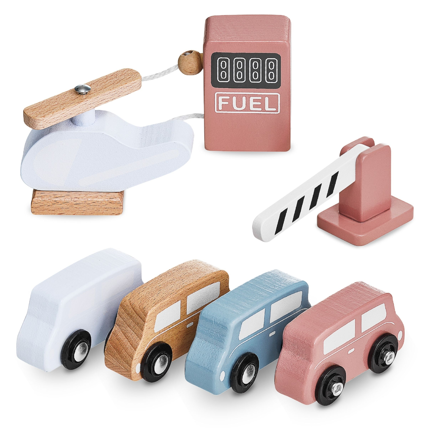 Drveni troetažni parking sa liftom - garaža sa automobilima i helikopterom