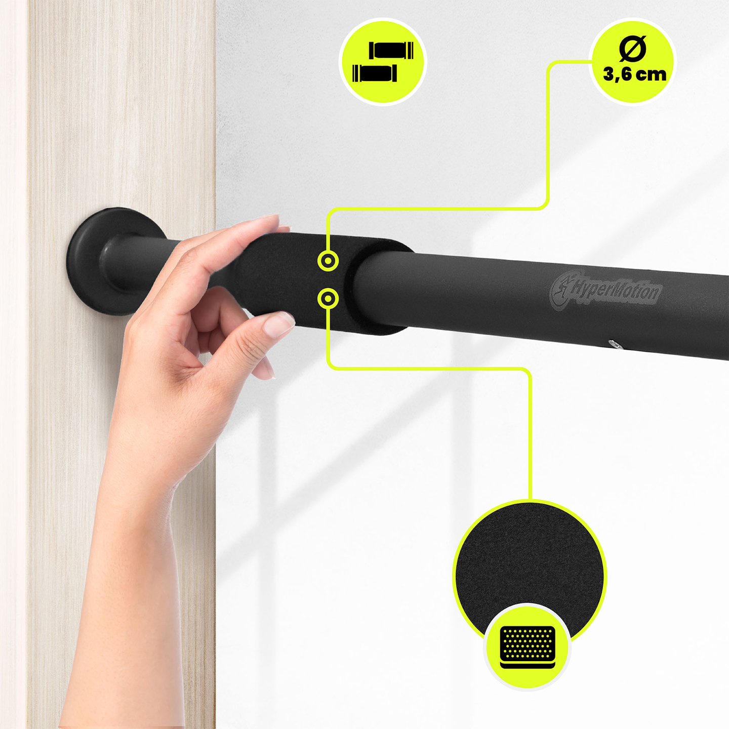 HyperMotion podesiva šipka za zgibove 80-130 cm, 150 kg, crna