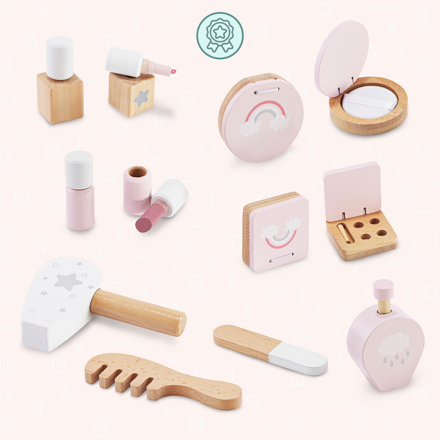 Drveni mini toaletni stolić za djecu s priborom i LED rasvjetom s glatkim podešavanjem svjetline