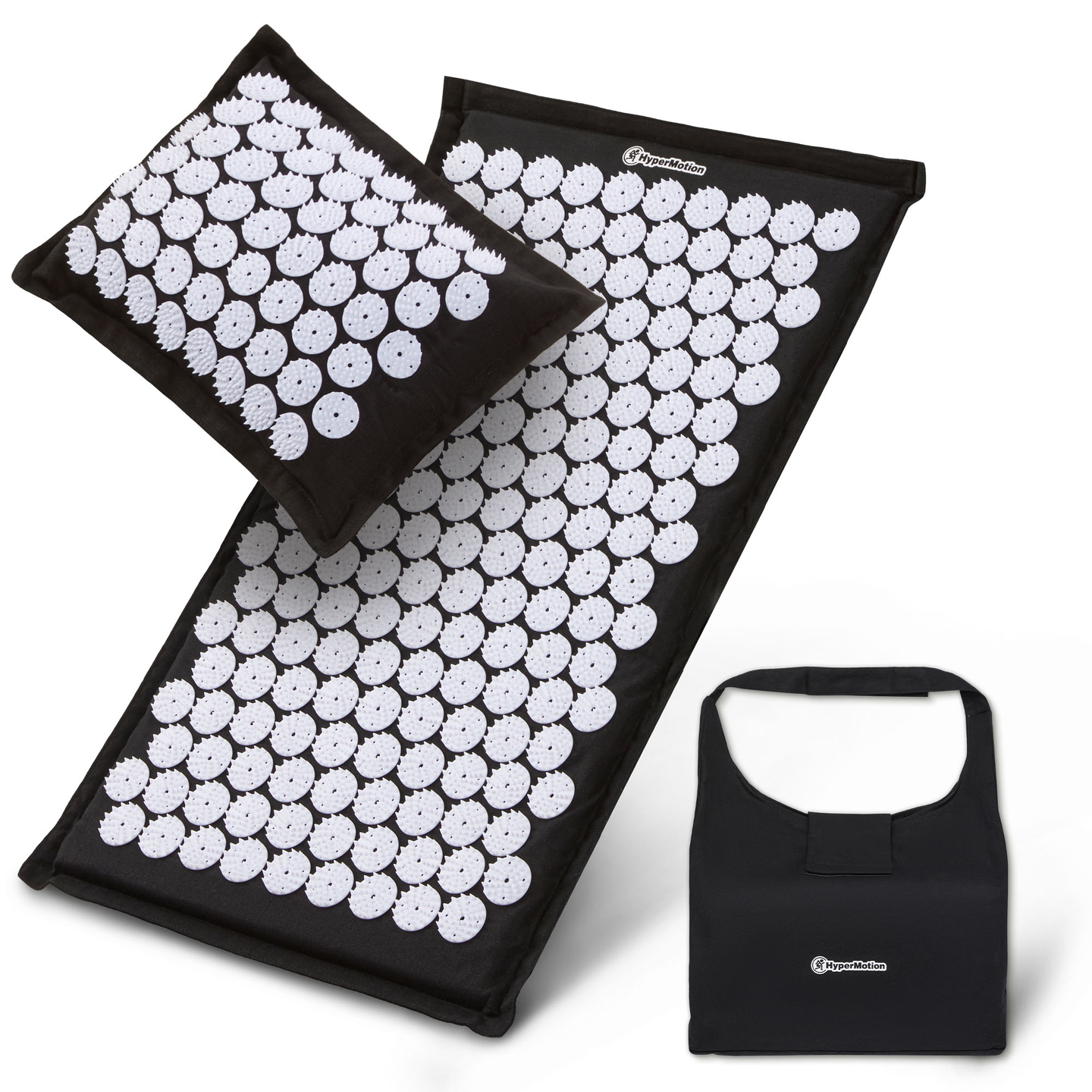 EKO lanena prostirka za akupresuru s kokosovim vlaknima i jastukom od heljde – 68 cm HyperMotion crno-bijela