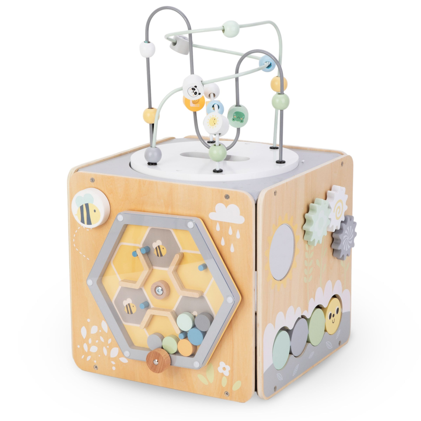 Velika drvena kocka za aktivnosti s petljom - Montessori