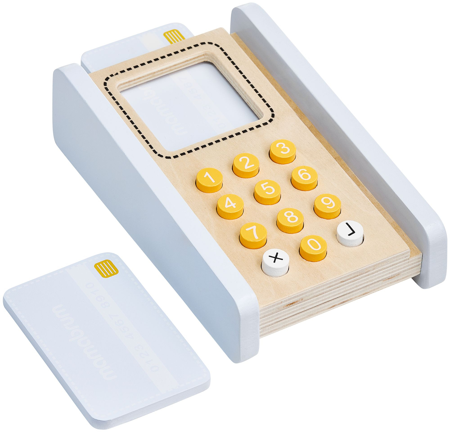 Trgovina mješovitom robom - drveni štand sa kutijama, blagajnom i terminalom