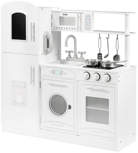 Veliki drveni bijeli kuhinjski dodaci i pregača