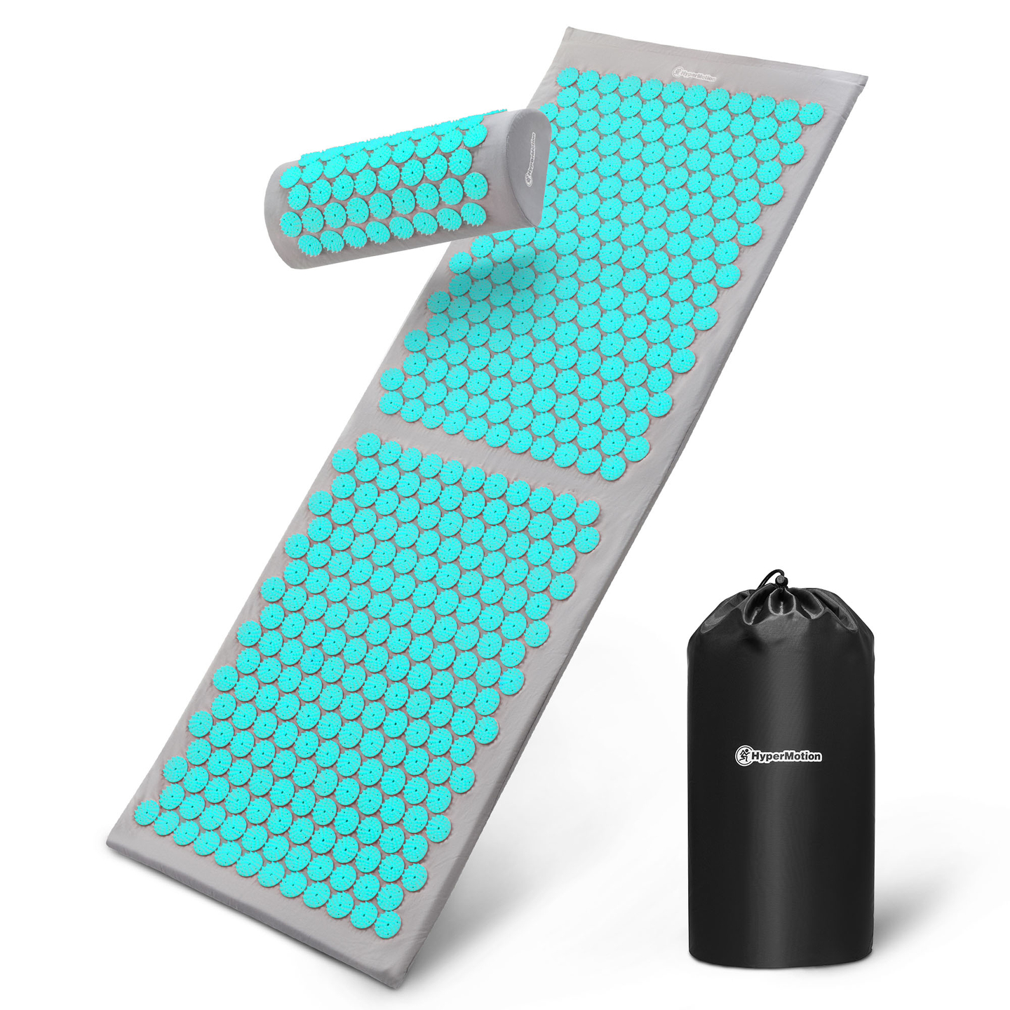 Velika akupresurna prostirka s jastukom i navlakom - 130 cm HyperMotion sivo-menta