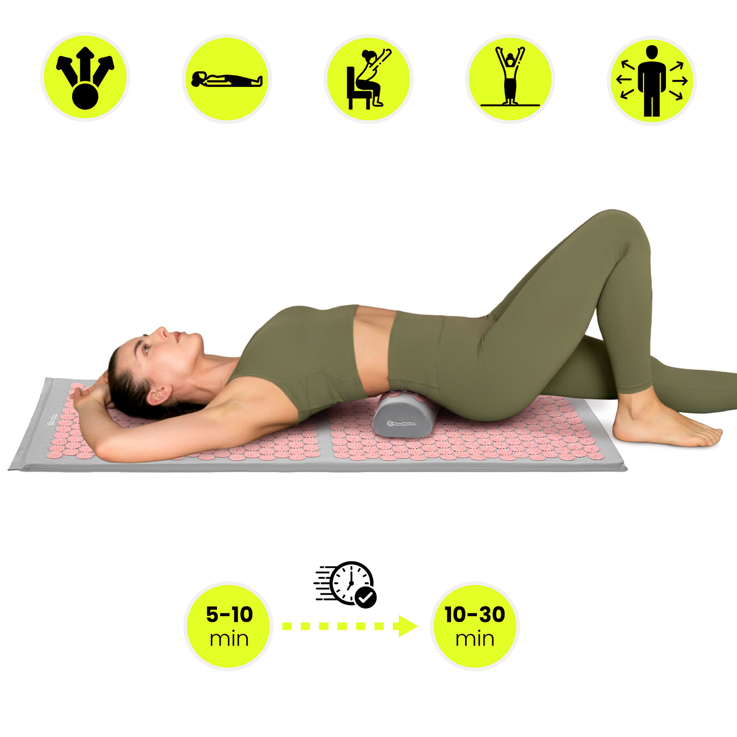 Velika akupresurna prostirka s jastukom i navlakom - 130 cm HyperMotion siva i roza